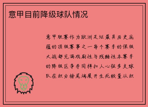 意甲目前降级球队情况
